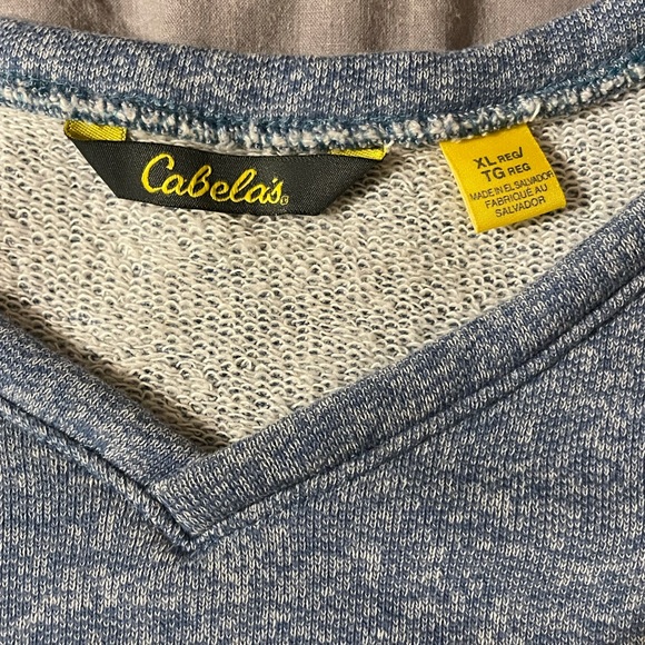 Cabelas Men's Sweater Size XL Knit Cotton Blend V Neck Long Sleeve Pullover Blue - Picture 2 of 5